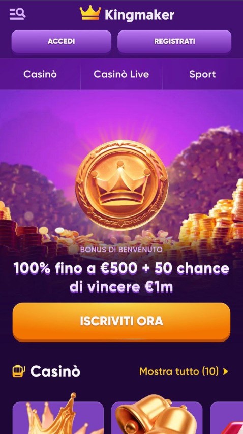 Claim welcome bonus up to 500 euro in Kingmaker app 